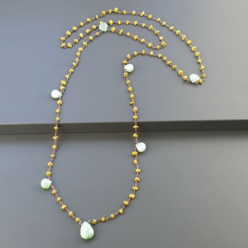 Collana A Nodo Orafo Rosato Con Agata Gialla E Crisoprasio