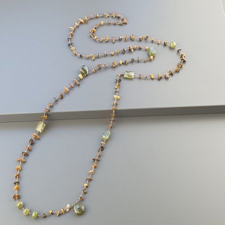 Collana A Nodo Orafo Rosato Con Occhio Di Tigre E Peridoto
