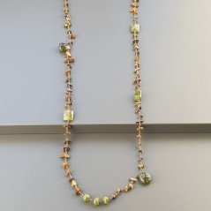 Collana A Nodo Orafo Rosato Con Occhio Di Tigre E Peridoto