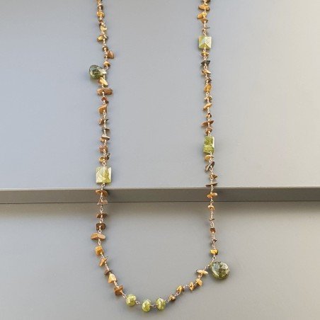 Collana A Nodo Orafo Rosato Con Occhio Di Tigre E Peridoto