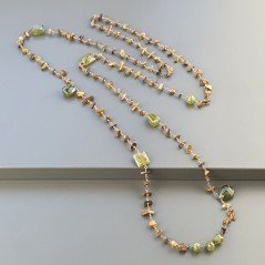 Collana A Nodo Orafo Rosato Con Occhio Di Tigre E Peridoto