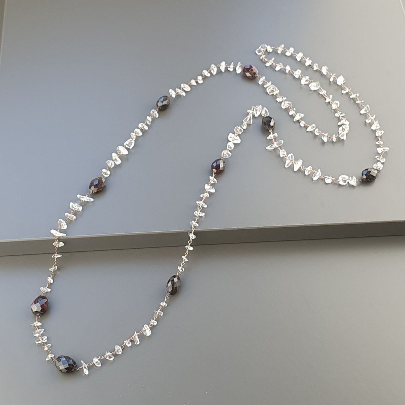 Collana A Nodo Orafo Rosato Con Granato Sassi