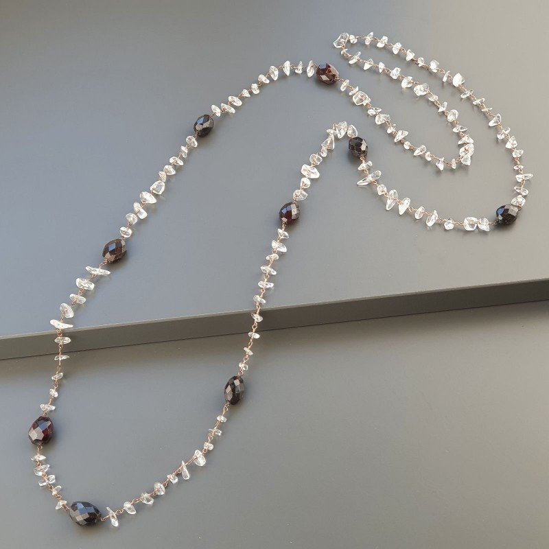 Collana A Nodo Orafo Rosato Con Granato Sassi