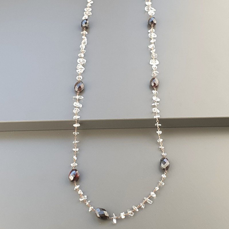 Collana A Nodo Orafo Rosato Con Granato Sassi