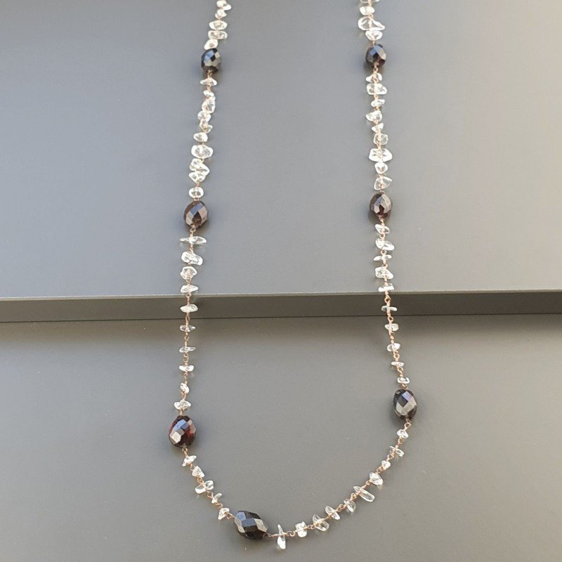 Collana A Nodo Orafo Rosato Con Granato Sassi