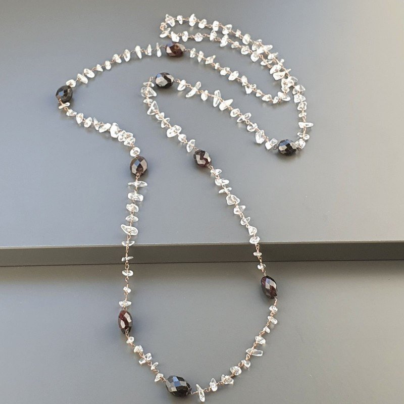 Collana A Nodo Orafo Rosato Con Granato Sassi