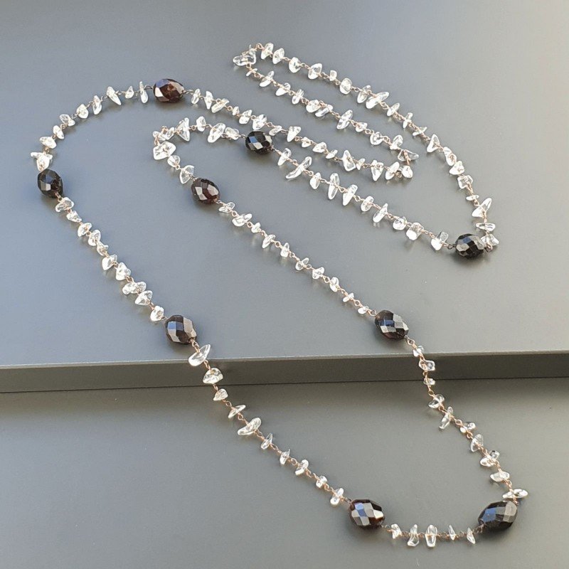 Collana A Nodo Orafo Rosato Con Granato Sassi