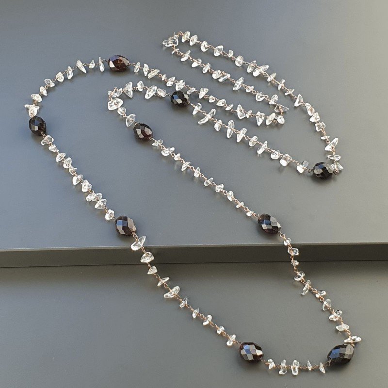 Collana A Nodo Orafo Rosato Con Granato Sassi