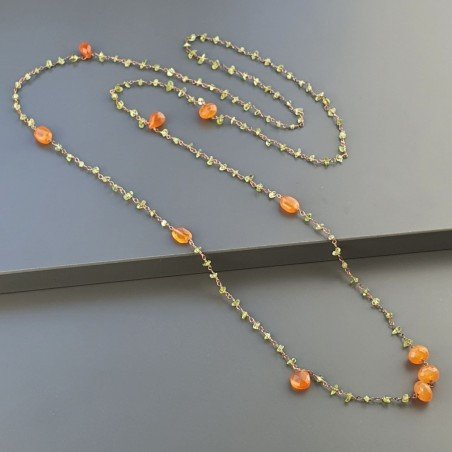 Collana A Nodo Orafo Rosato Con Peridoto E Corniola
