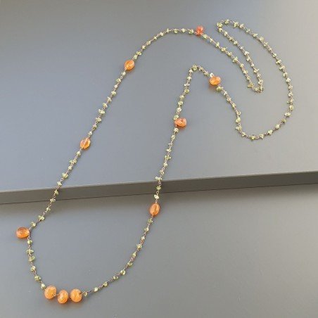 Collana A Nodo Orafo Rosato Con Peridoto E Corniola