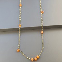 Collana A Nodo Orafo Rosato Con Peridoto E Corniola