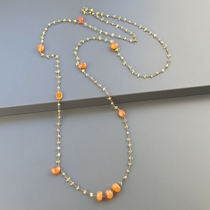 Collana A Nodo Orafo Rosato Con Peridoto E Corniola