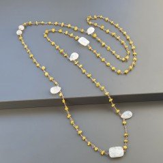 Collana A Nodo Orafo Rosato Con Agata Gialla E Labradorite Bianca