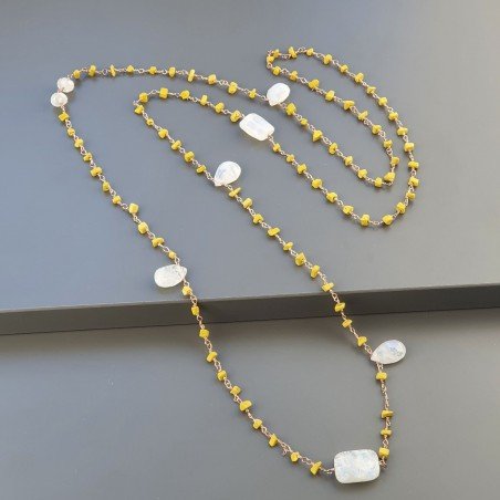Collana A Nodo Orafo Rosato Con Agata Gialla E Labradorite Bianca