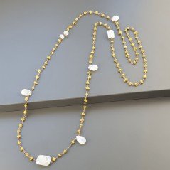 Collana A Nodo Orafo Rosato Con Agata Gialla E Labradorite Bianca