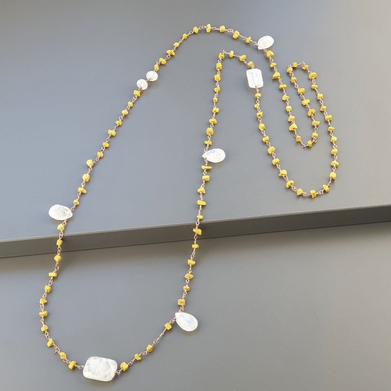 Collana A Nodo Orafo Rosato Con Agata Gialla E Labradorite Bianca Collana A Nodo Orafo Rosato Con Agata Gialla E Labradorite Bianca