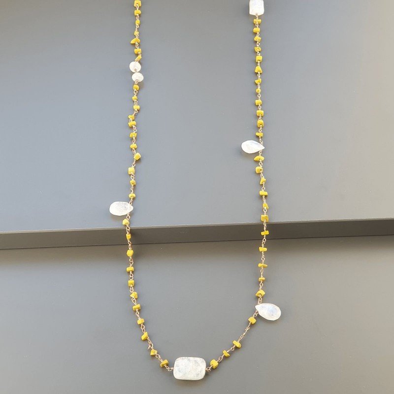 Collana A Nodo Orafo Rosato Con Agata Gialla E Labradorite Bianca Collana A Nodo Orafo Rosato Con Agata Gialla E Labradorite Bianca