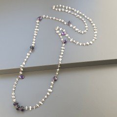 Collana A Nodo Orafo Rosato Con Labradorite Bianca,Ametista Africana E Ametista Idrotermale