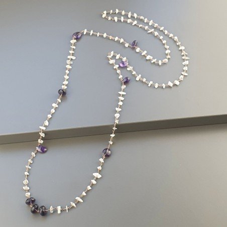Collana A Nodo Orafo Rosato Con Labradorite Bianca,Ametista Africana E Ametista Idrotermale