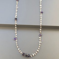 Collana A Nodo Orafo Rosato Con Labradorite Bianca,Ametista Africana E Ametista Idrotermale
