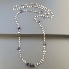 Collana A Nodo Orafo Rosato Con Labradorite Bianca,Ametista Africana E Ametista Idrotermale