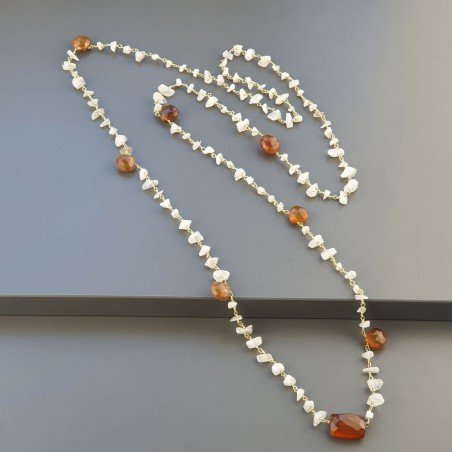 Collana A Nodo Orafo Dorato Con Pietra Di Luna (Adularia) E Calcedonio Marrone