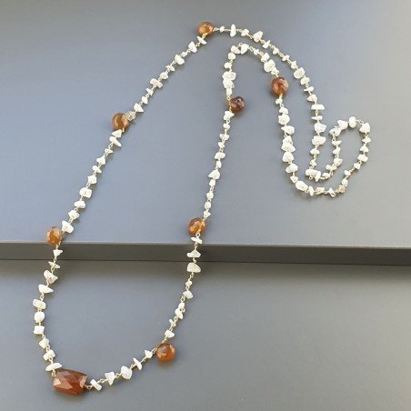 Collana A Nodo Orafo Dorato Con Pietra Di Luna (Adularia) E Calcedonio Marrone