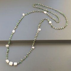 Collana A Nodo Orafo Rosato Con Avventurina Verde E Labradorite Bianco