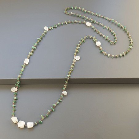 Collana A Nodo Orafo Rosato Con Avventurina Verde E Labradorite Bianco