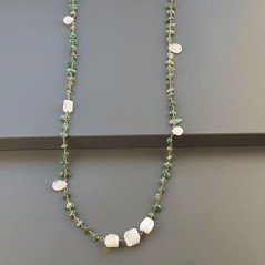 Collana A Nodo Orafo Rosato Con Avventurina Verde E Labradorite Bianco