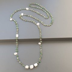Collana A Nodo Orafo Rosato Con Avventurina Verde E Labradorite Bianco