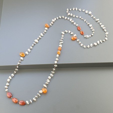 Collana A Nodo Orafo Rosato Con Labradorite Bianca E Corniola