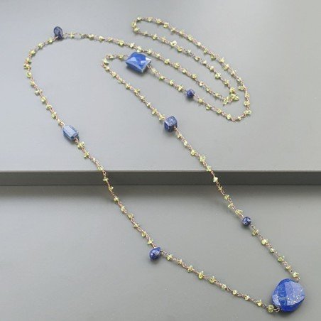 Collana A Nodo Orafo Rosato Con Peridoto E Lapis Lazuli