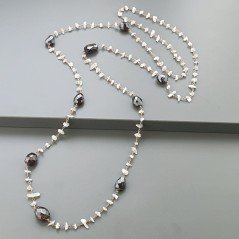 Collana A Nodo Orafo Rosato Con Labradorite Bianca E Granato Naturale
