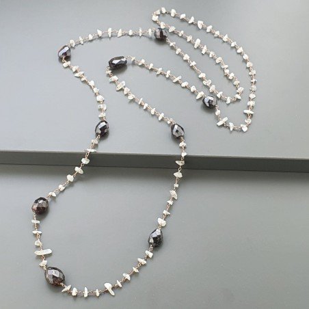 Collana A Nodo Orafo Rosato Con Labradorite Bianca E Granato Naturale