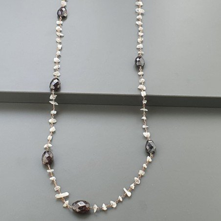 Collana A Nodo Orafo Rosato Con Labradorite Bianca E Granato Naturale