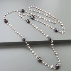 Collana A Nodo Orafo Rosato Con Labradorite Bianca E Granato Naturale