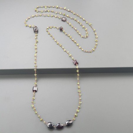 Collana A Nodo Orafo Rosato Con Peridoto E Granato