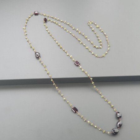 Collana A Nodo Orafo Rosato Con Peridoto E Granato