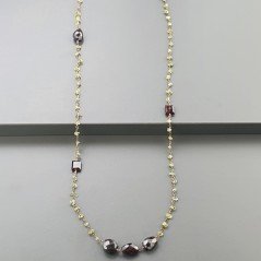 Collana A Nodo Orafo Rosato Con Peridoto E Granato