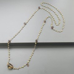 Collana A Nodo Orafo Rosato Con Peridoto E Quarzo Fume