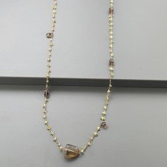 Collana A Nodo Orafo Rosato Con Peridoto E Quarzo Fume