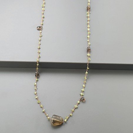 Collana A Nodo Orafo Rosato Con Peridoto E Quarzo Fume