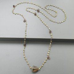 Collana A Nodo Orafo Rosato Con Peridoto E Quarzo Fume