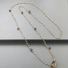 Collana A Nodo Orafo Rosato Con Peridoto E Quarzo Fume