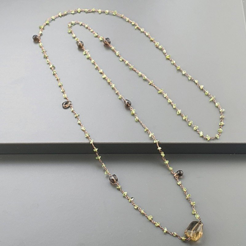 Collana A Nodo Orafo Rosato Con Peridoto E Quarzo Fume