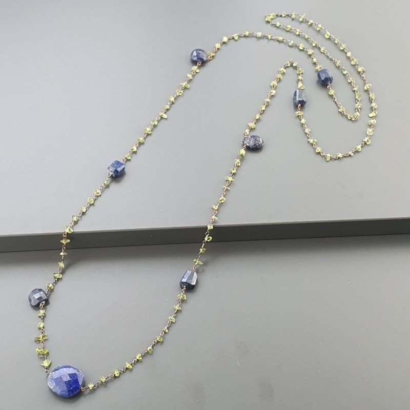 Collana A Nodo Orafo Rosato Con Peridoto E Lapis Lazuli
