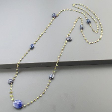 Collana A Nodo Orafo Rosato Con Peridoto E Lapis Lazuli