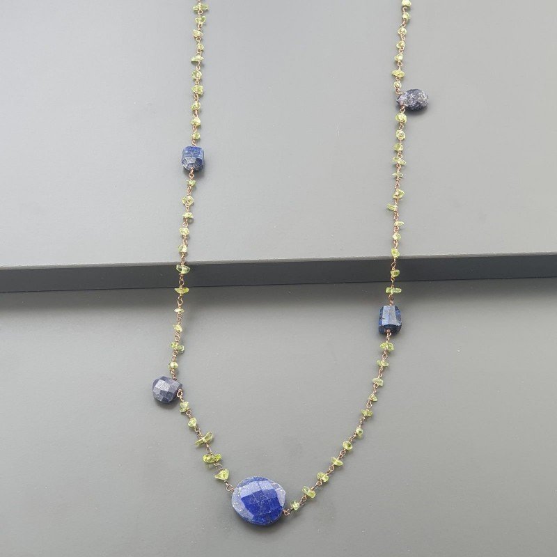 Collana A Nodo Orafo Rosato Con Peridoto E Lapis Lazuli