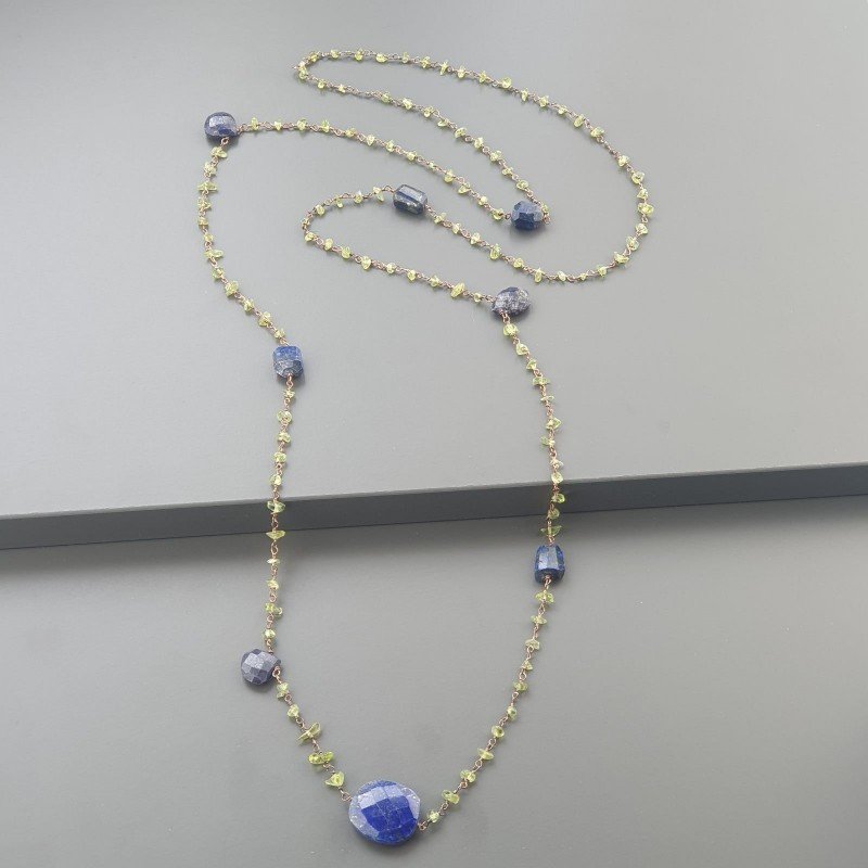 Collana A Nodo Orafo Rosato Con Peridoto E Lapis Lazuli